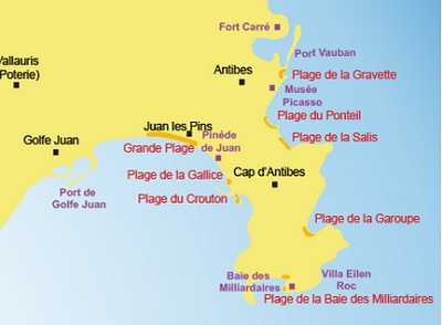 Пляжи Антиба и его окрестностей на карте