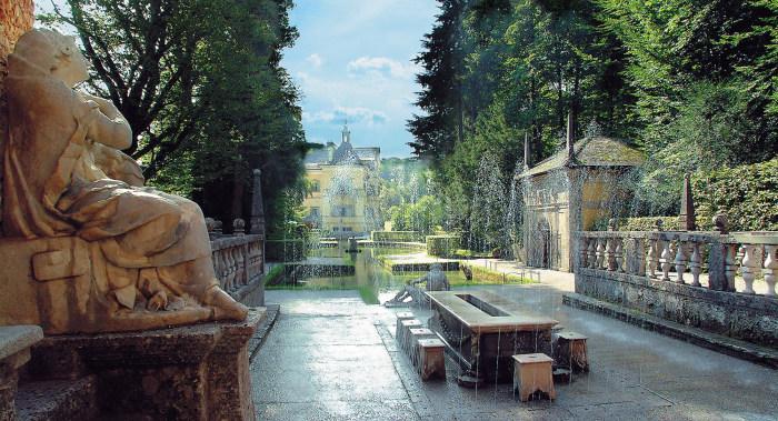 Австрия Зальцбург, дворец Хельбрунн и потешные фонтаны