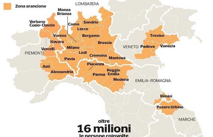  Италия зоны изоляции от коронавируса
