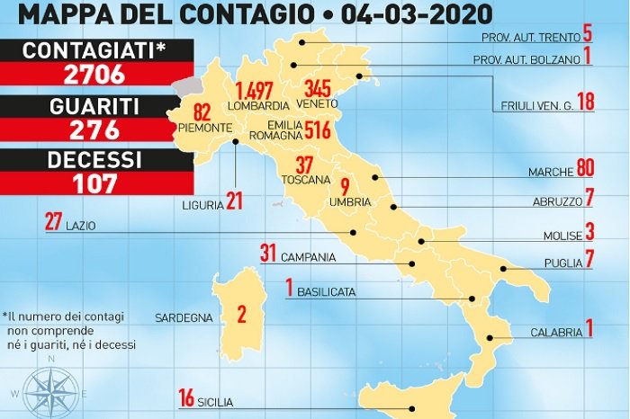 Коронавирус в Италии карта 