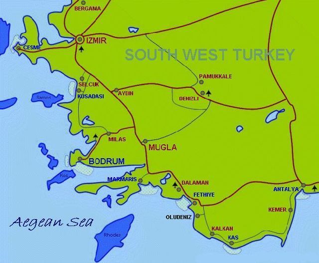 Дайвинг в Турции, карта дайв сайтов