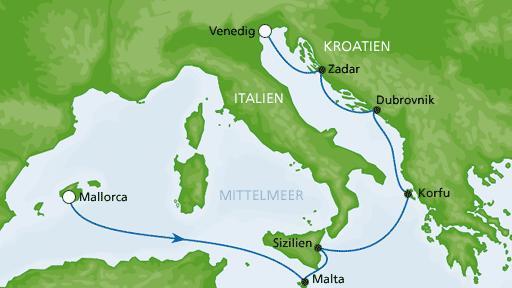 Дубровник, карта средиземноморского круиза