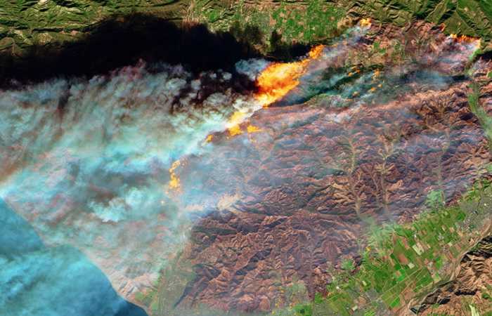 Фото недели, 10 декабря 2017, пожар в штате Калифорния, США, фото с космоса 