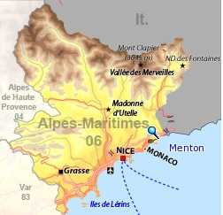 Ментона на карте Франции
