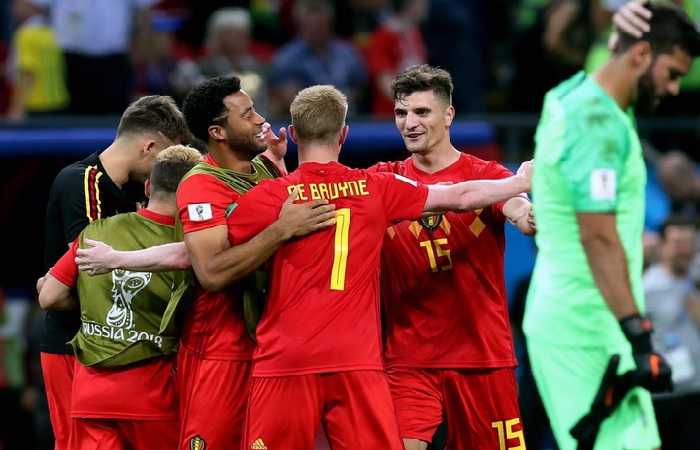Футболисты сборной Бельгии после матча со сборной Бразилии в четвертьфинале ЧМ 2018