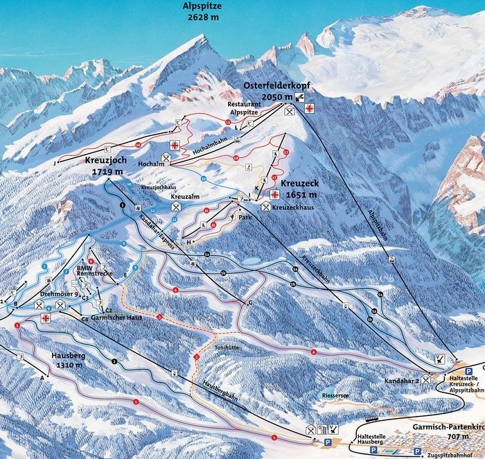Гармиш-Партенкирхен карта-схема горнолыжных трасс