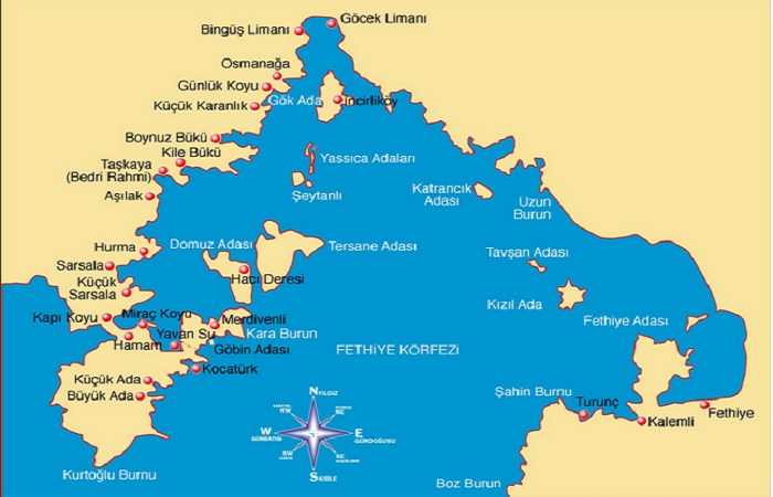 Гечек карта бухт залива Фетхие