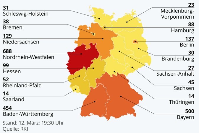 Коронавирус в Германии, карта  на сегодня