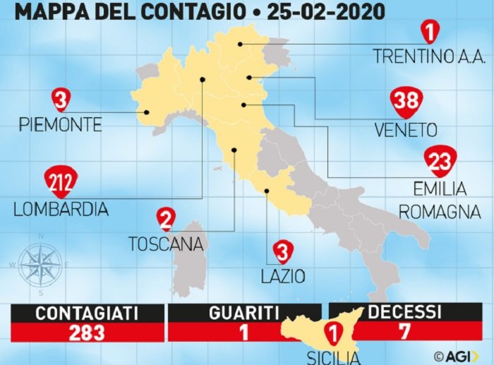 Коронавирус Италия, карта распространения вируса на сегодня