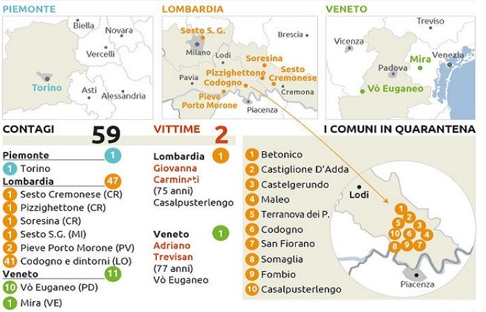 Карта распространения коронавируса в Италии
