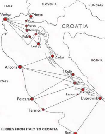 Паром из Хорватии в Италию карта 