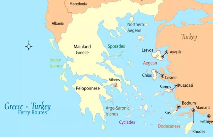 Паром Афины Измир, карта