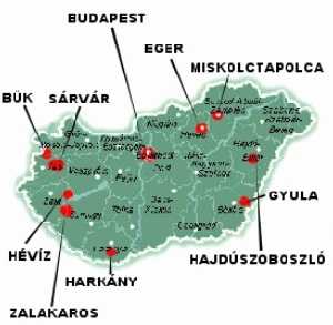 Эгерсалок и другие термальные курорты на карте Венгрии 