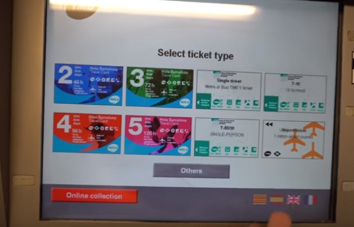 Тревел карты в Барселоне для проезда в транспорте, автомат для приобретения