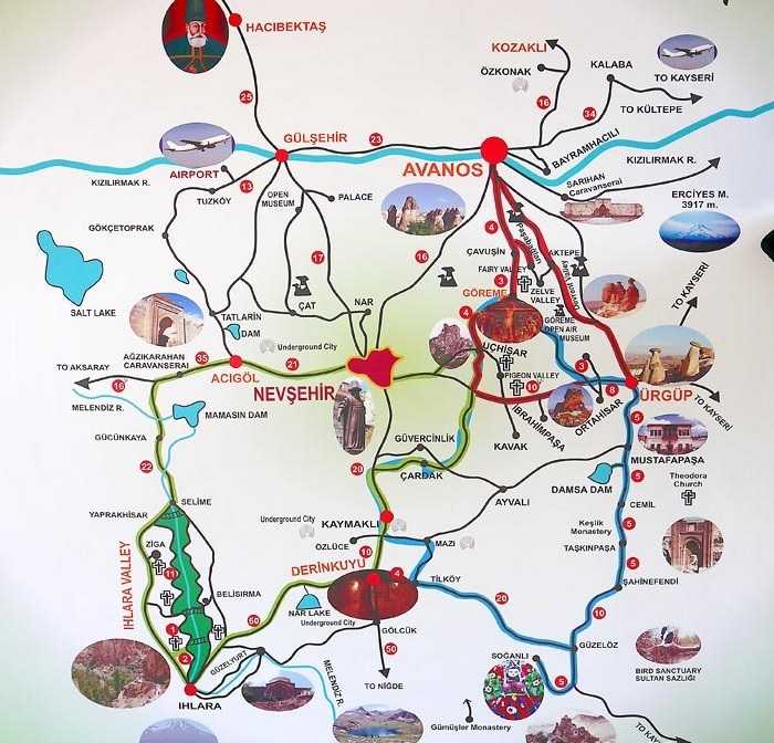 Карта достопримечательностей Каппадокии