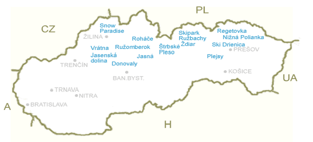 Горнолыжные курорты Словакии на карте