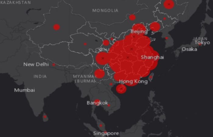 Карта распространения нового вируса из Китая