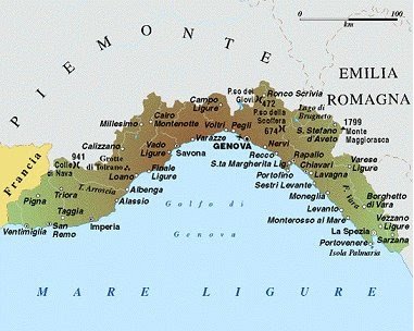 Карта Лигурийского побережья Италии