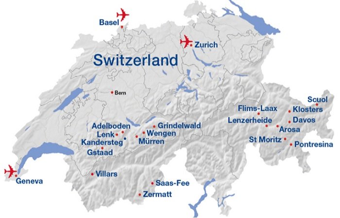 Лучшие горнолыжные курорты Швейцарии на карте