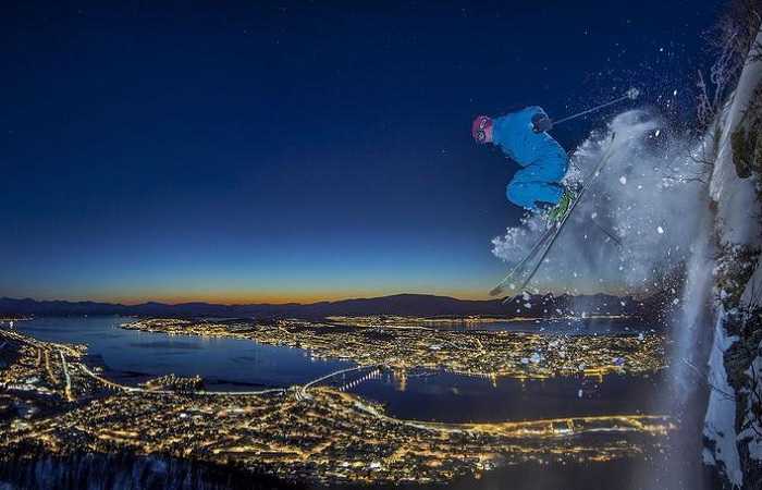 Тромсё Норвегия, белые полярные ночи и катание на лыжах