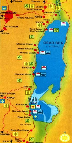 Отдых на Мёртвом море, карта курортов на территории Израиля