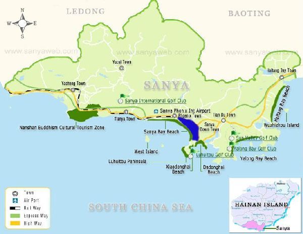 Карта пляжей острова Хайнань, отдых в Китае