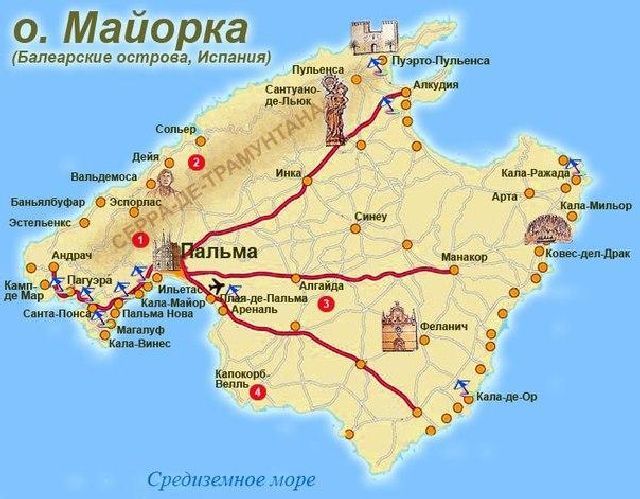 Карта острова Майорка 