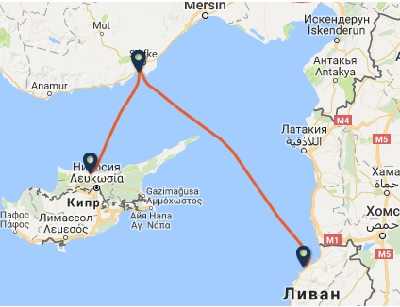 Из Турции на Кипр на пароме, карта маршрута паромов