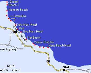 Херсониссос Крит пляжи на карте