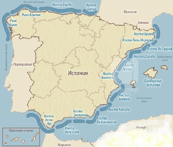 Побережье Испании карта