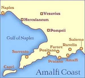Карта побережья Сорренто и Амальфи