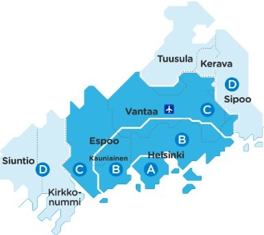 Карта транспортных зон Хельсинки