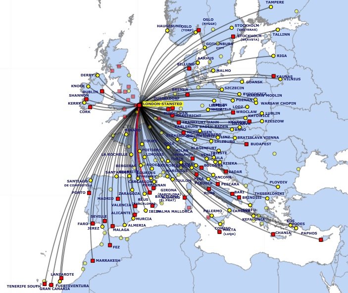  Ryanair - направления полетов и аэропорты 