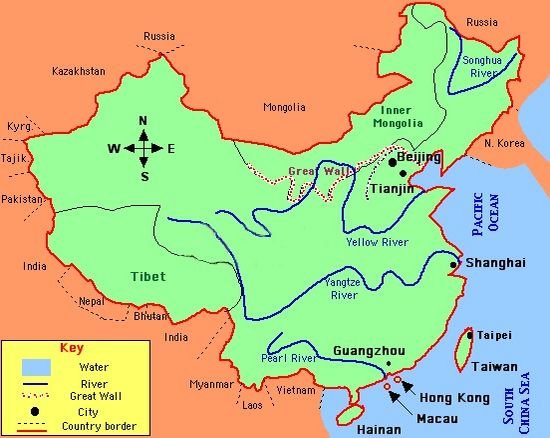 Река Хуанхэ на карте Китая
