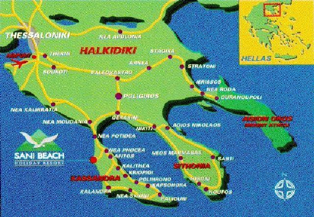 Полуостров Халкидики Греция карта