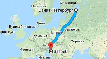 Из Санкт Петербурга в Хорватию на машине, карта путешествия