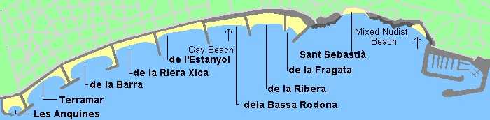 Ситжес Испания, пляжи города на карте