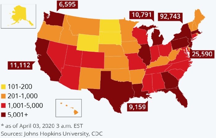 Коронавирус карта распространения в США