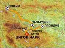 Велинград и Цигов чарк на карте Болгарии