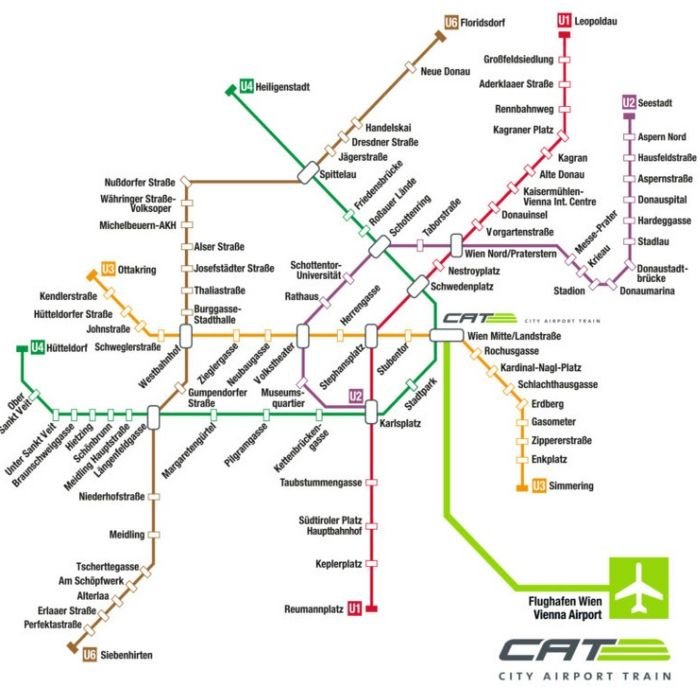 Как добраться из аэропорта Вены в центр города - схема движения поездов САТ