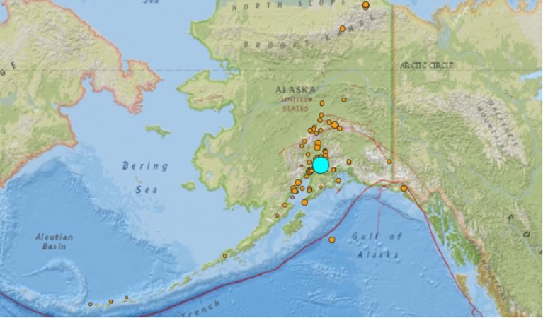 Эпицентр землетрясения на Аляске, карта 